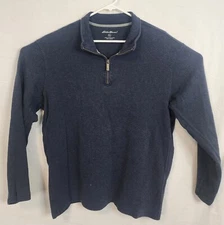 Eddie Bauer Mens Quarter Zip Sweater, Size XL, Navy Blue 