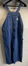 Carhartt Overalls Mens 46x30 Blue Denim Bibs Work Wear Carpenter Jeans RN14806