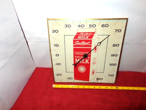 VINTAGE 12x12in SEALTEST MILK THERMOMETER ADV. SIGN NO PLASTIC FACE AS IS - L 17
