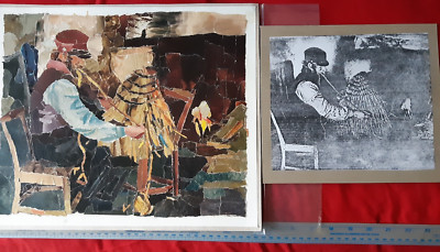 Collage/Farbkunst Interpretation berühmtes Foto, Demo/Bild, Shetland Crofter