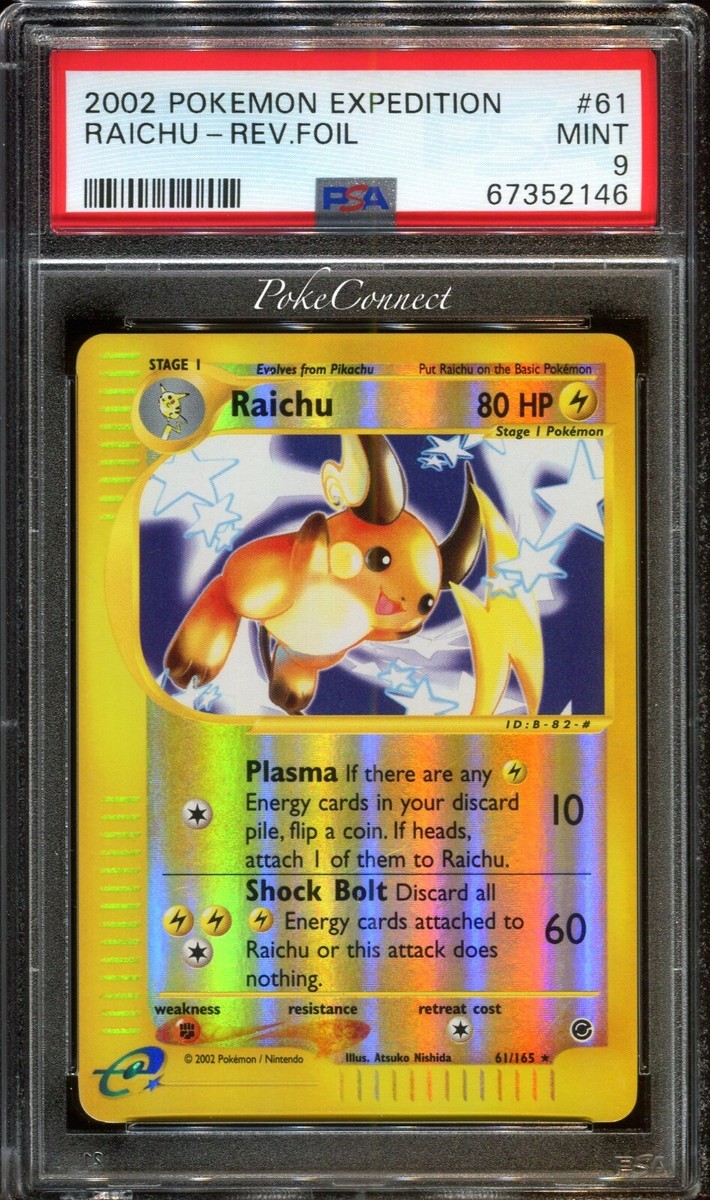 PSA 9 MINT Pokemon Raichu Reverse Holo Rare 2002 Expedition #61