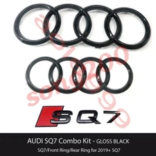 For AUDI SQ7 Emblem GLOSS BLACK Front Grille Trunk Rear Ring Blackout Kit 2019+