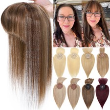 100 Remy Human Hair Topper with Bangs for Women Hairloss Clip In Top MONO Base