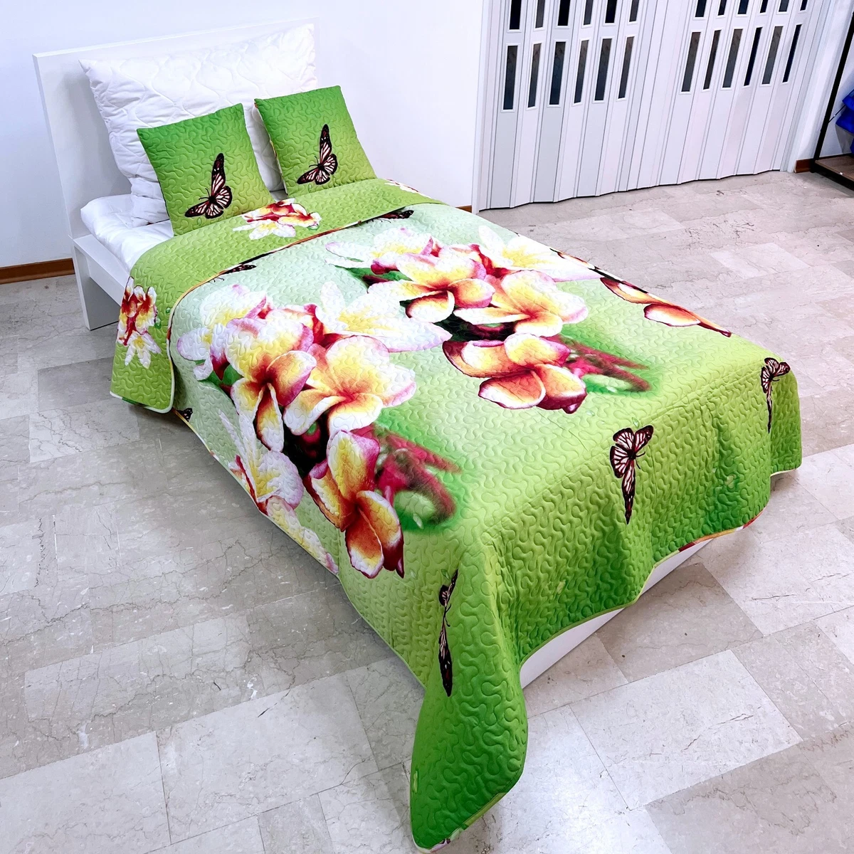 Couvre-lit Double Kantha Fait Main – Coton Rouge, Motif Fleuri, Taille 274x229cm