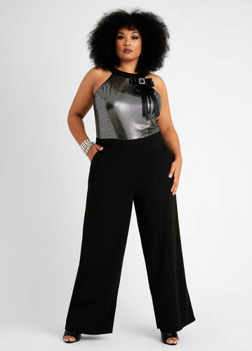 nwt Ashley Stewart sequin halter bow wide leg jumpsuit 14 16 | eBay