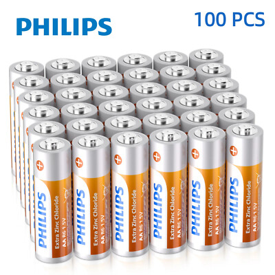 #ad Genuine 100 PCS NEW PHILIPS 1.5 V AA Batteries R6L4F Zinc Chloride Technology $19.99