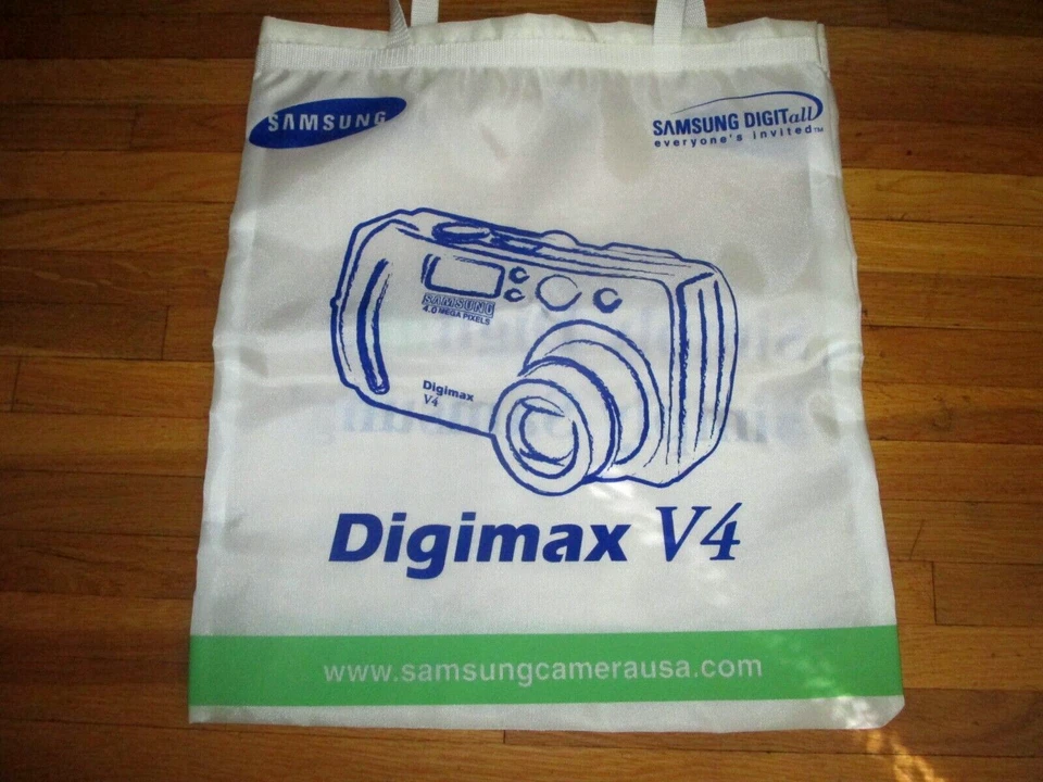 2003? SAMSUNG DIGIMAX V4 DIGITAL CAMERA ADVERTISING NYLON PROMOTIONAL BAG TOTE - Image 2 of 4