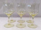 Set of Six (6) Vintage Depression Era Yellow Crystal Water Wine Goblet Glass g9