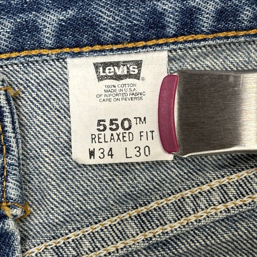 Vintage 90s Levi's 550 Relaxed Fit Tapered Jeans Distressed Thrashed USA 34"X30" - Picture 11 of 13