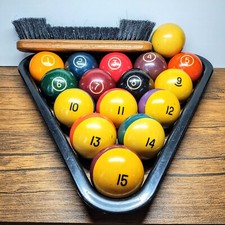 Vintage - Complete Billiards Pool Balls Set, with Triangle, Brush,  Others