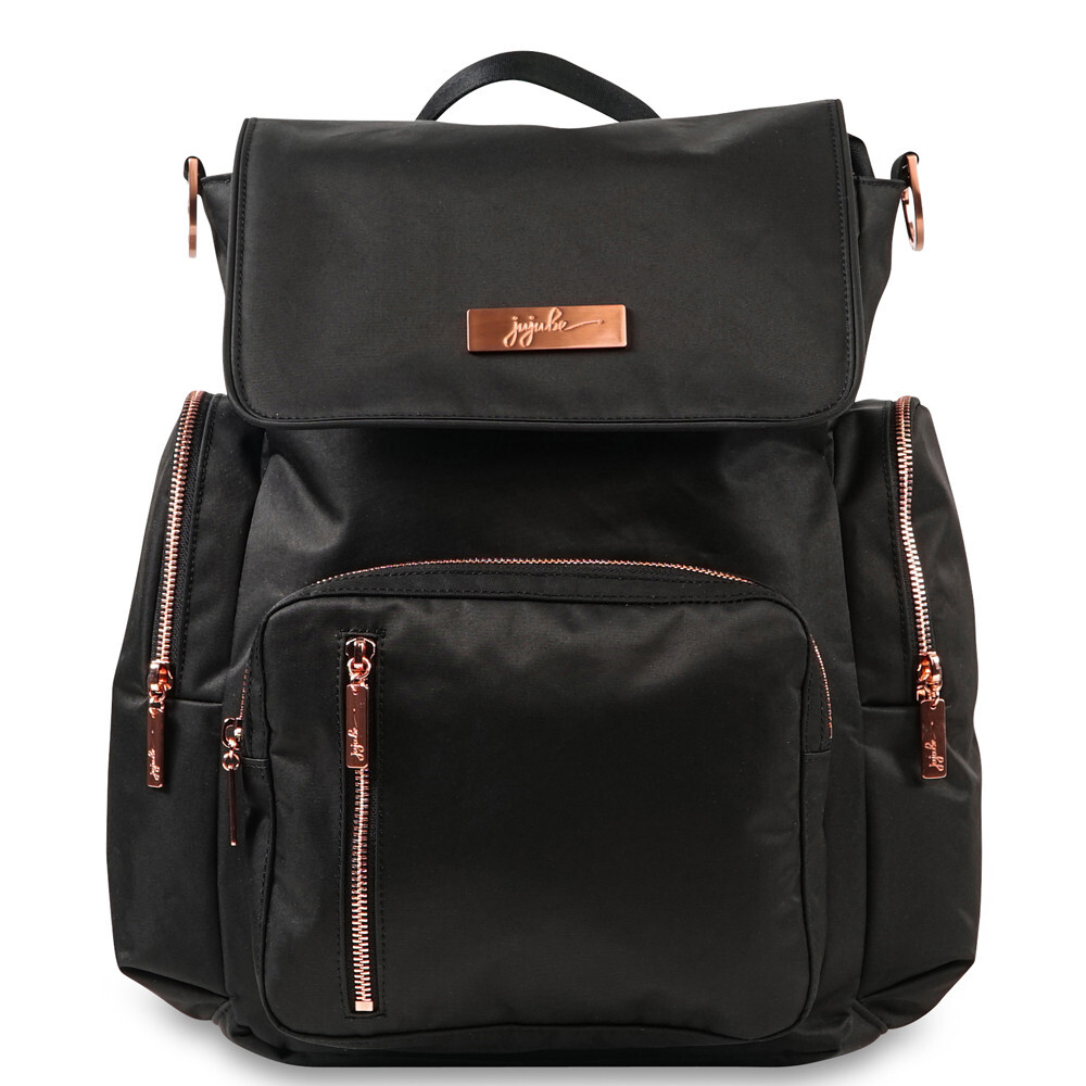 JuJuBe Be Sporty Knight Rose Black Backpack w Rose Gold metal hardware