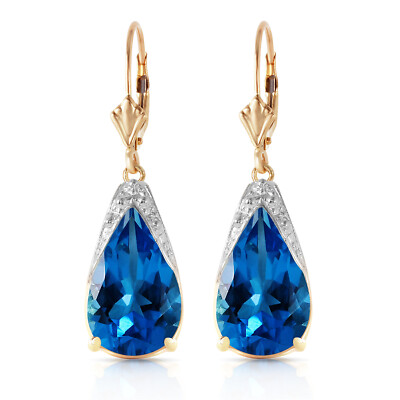 14K. GOLD LEVERBACK EARRINGS WITH NATURAL BLUE TOPAZ (Yellow Gold)