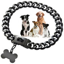 Black Dog Chain Collar Walking Metal Chain Collar with 16" Fits Neck 14"-16" 
