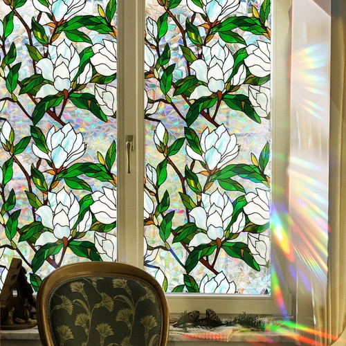 3D Flower Window Film Privacy Frosted Stained Glass Film Static Cling Sticker - Picture 3 of 31