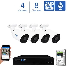 8CH 4K (1TB) NVR 4 X 6MP 2048P PoE IP Outdoor Microphone Security Camera System