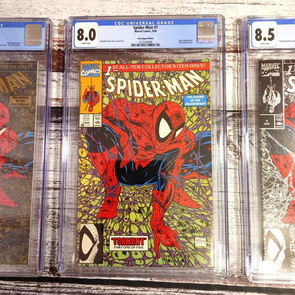 Lot of 3 Spider-Man #1's W/CGC grades. Gold 7.5, Green 8.0 and Silver 8.5. 1990. - Image 4 of 4