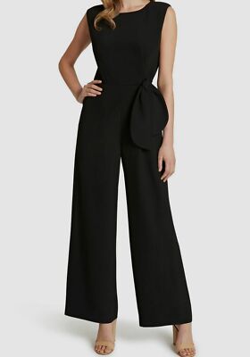 $148 Tahari Asl Women's Black Sleeveless Stretch Crepe Wide Leg