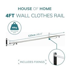 Clothes Rail Wall Mounted Garment Clothing Hanging Wardrobe Rack Chrome 4,5,6ft