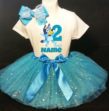 Bluey Tutu dress  With NAME  2nd second 2 Birthday Turquoise