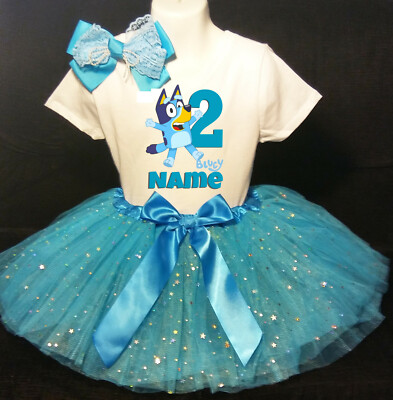 Bluey Tutu dress **With NAME** 2nd second 2 Birthday Turquoise 