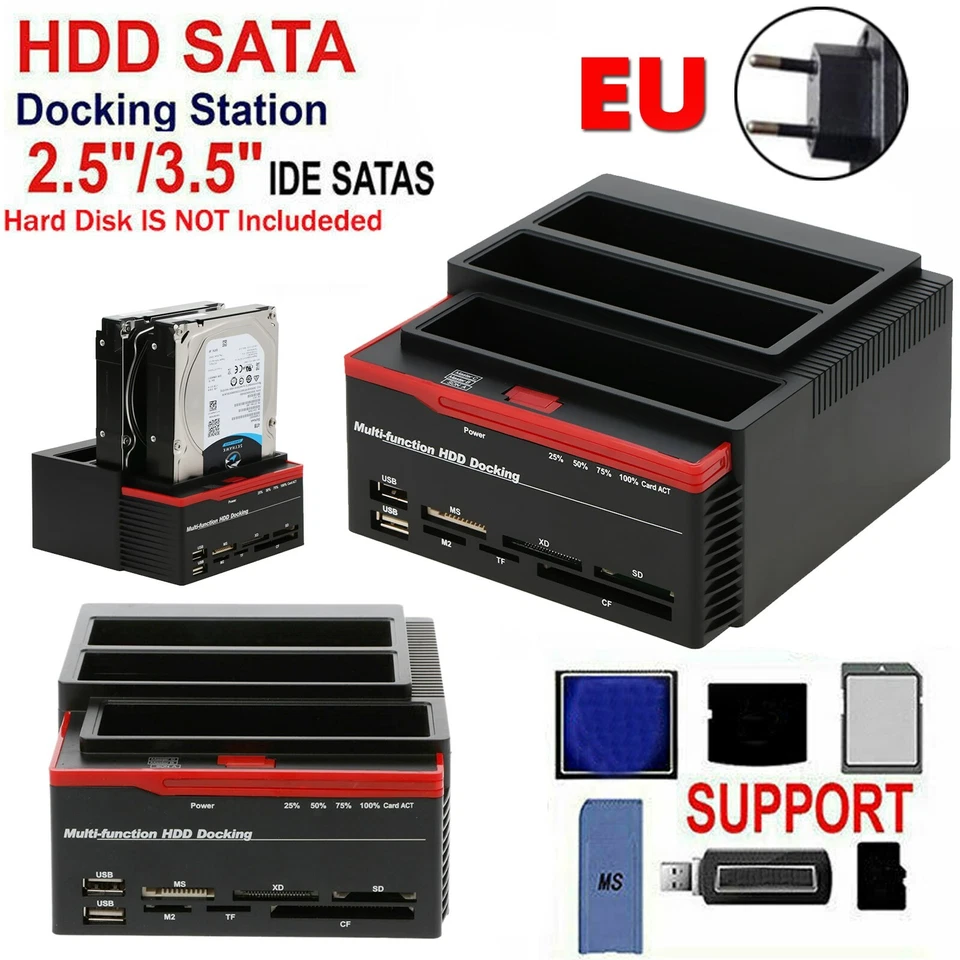 MOKINGDA 3 IDE SATA 2.5" 3.5" HDD Hard Drive Disk Clone Dockingstation Card Reader EU.