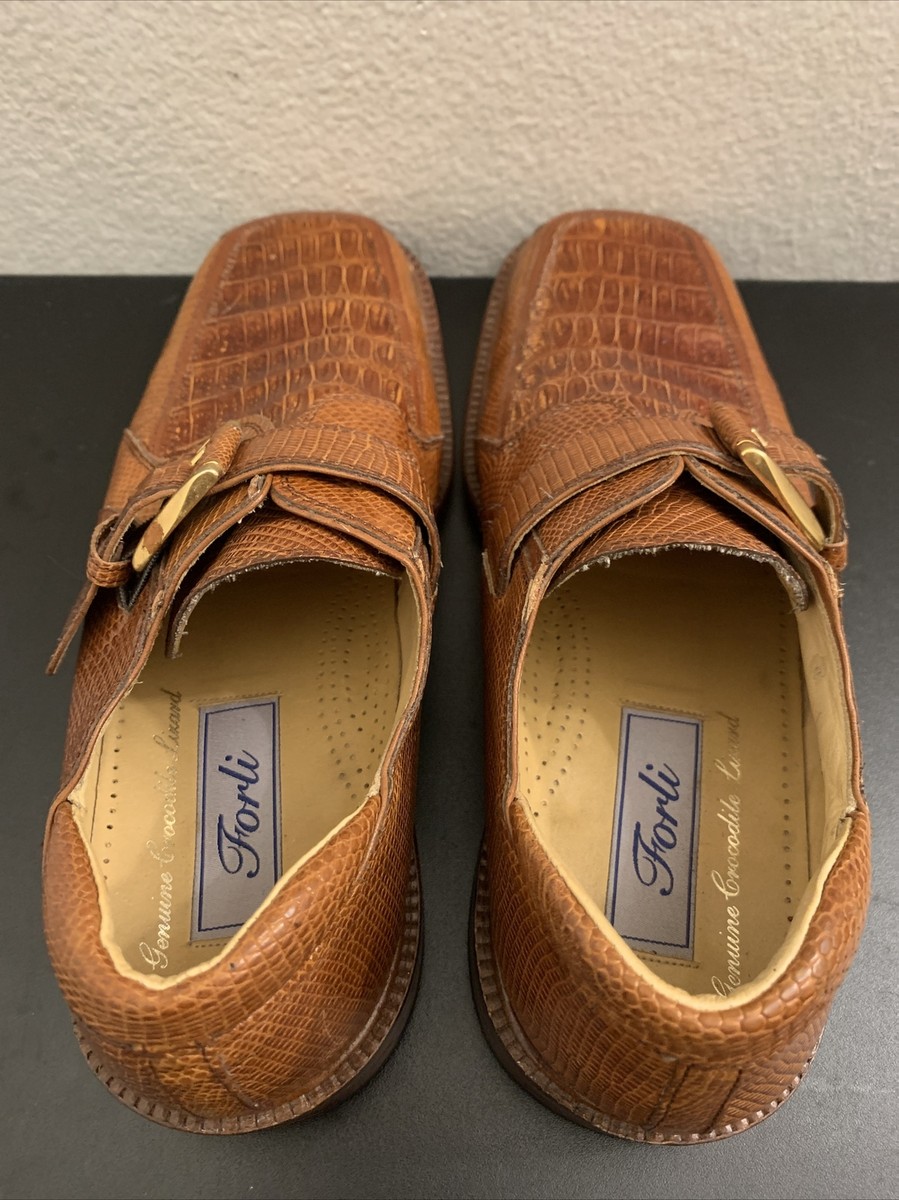 Forli Genuine Crocodile Lizard Monkstrip Brown Shoes MEN display picture 1