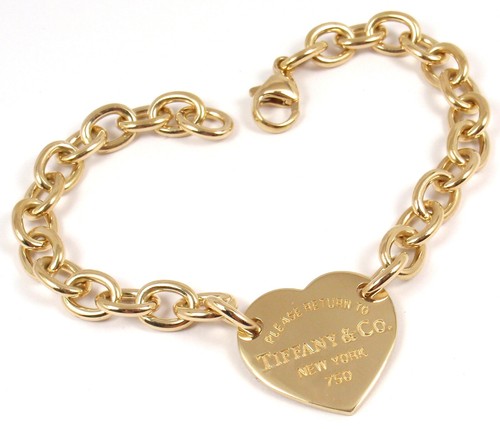 18K Gold Heart Tag Charm Bracelet 7 