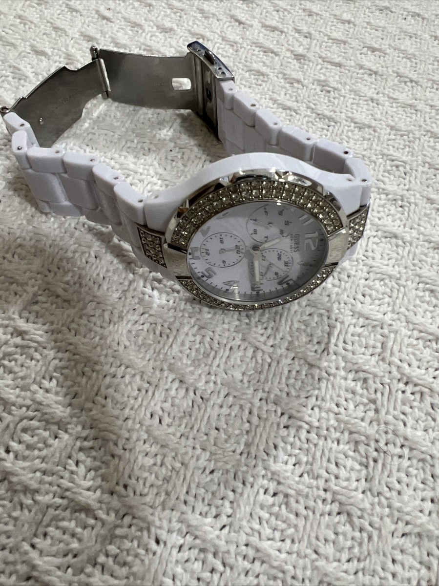 GUESS Watch White Silver Tone Rhinestone Sport Watch Crystal  display picture 3
