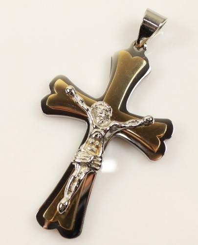 Vintage Stainless steel 316L Gold Silver Black Jesus Cross pendant Necklace USA - Picture 8 of 8