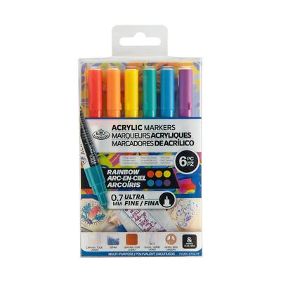 Royal & Langnickel 0.7mm Ultra Fine Tip Acrylic Markers Rainbow Set 6pc