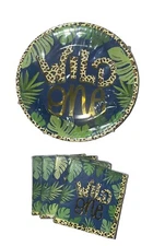 Lot Of 4 Sets - Wild One Safari Paper Plates And Napkins Kids Birthday Party
