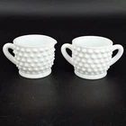 Vintage Fenton Milk Glass Hobnail Small Sugar & Creamer Set
