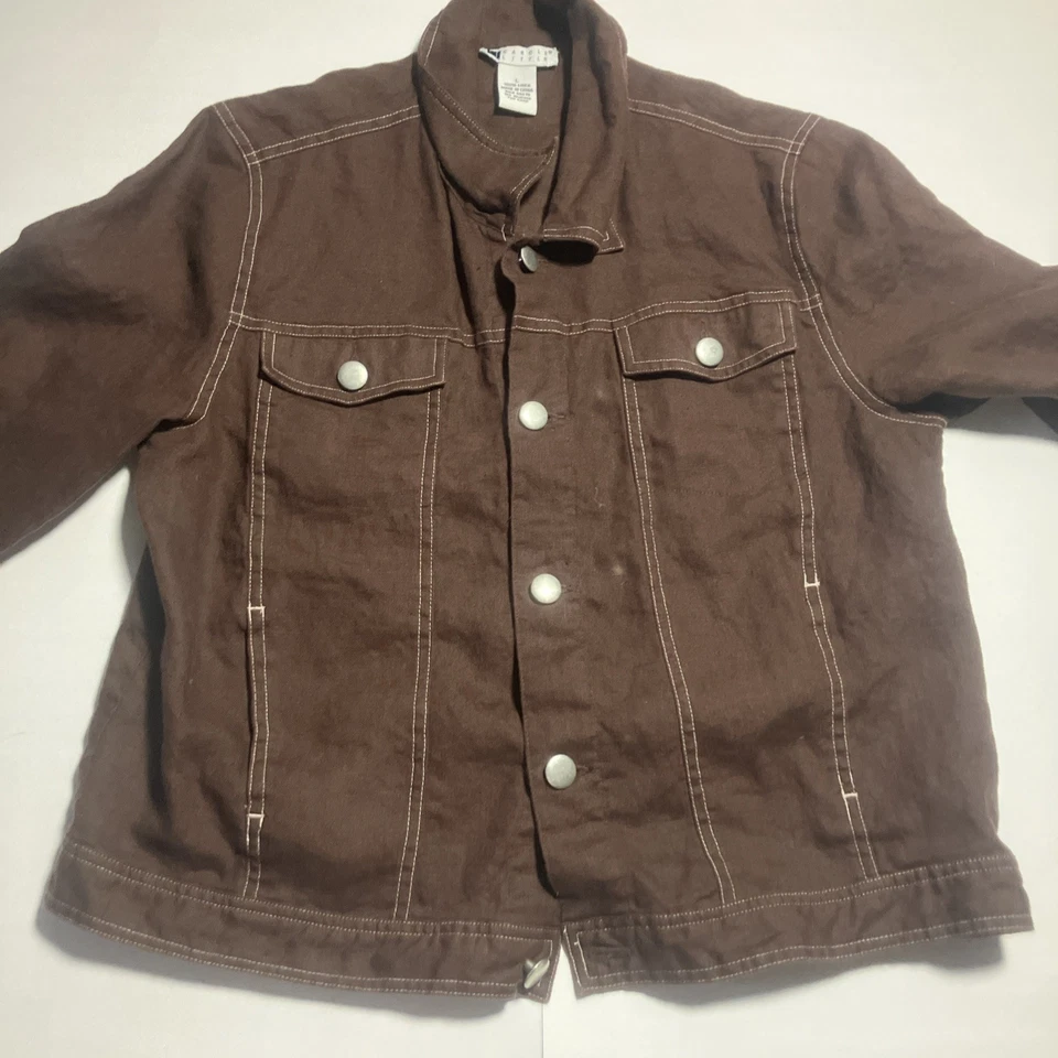 Blazer chaqueta de lino marrón para mujer Carole Little talla L Foto 3 de 4