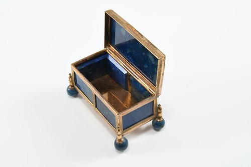 Q02D06- Lapislazuli Dose mit feuervergoldeter Montierung 18./19.Jh - Bild 5 von 12