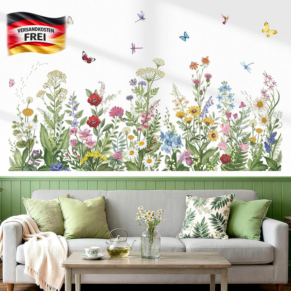 wondever Wandtattoo GrüNe Pflanzen Wildblumen Wandaufkleber Blumenwiese Gras Blä-image