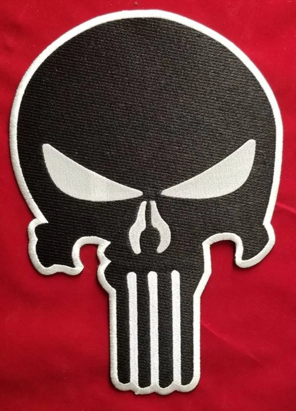 Skull Patch Black Silver Large Back Patch 7.5x10.75" Biker Gothic Tactical