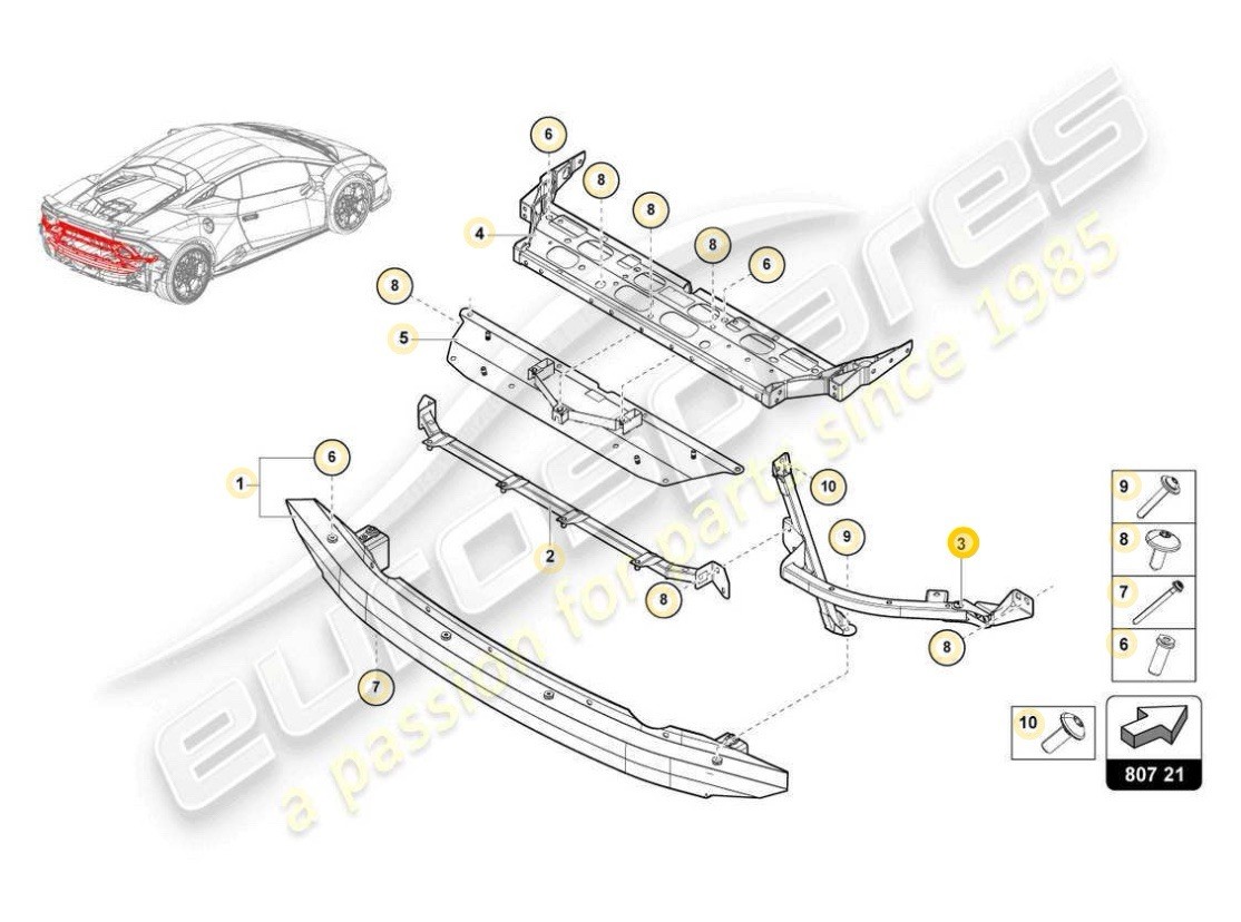 2023 - 2024 Lamborghini Huracan Tecnica Bumper Carrier 4T0813602E Right Side OEM