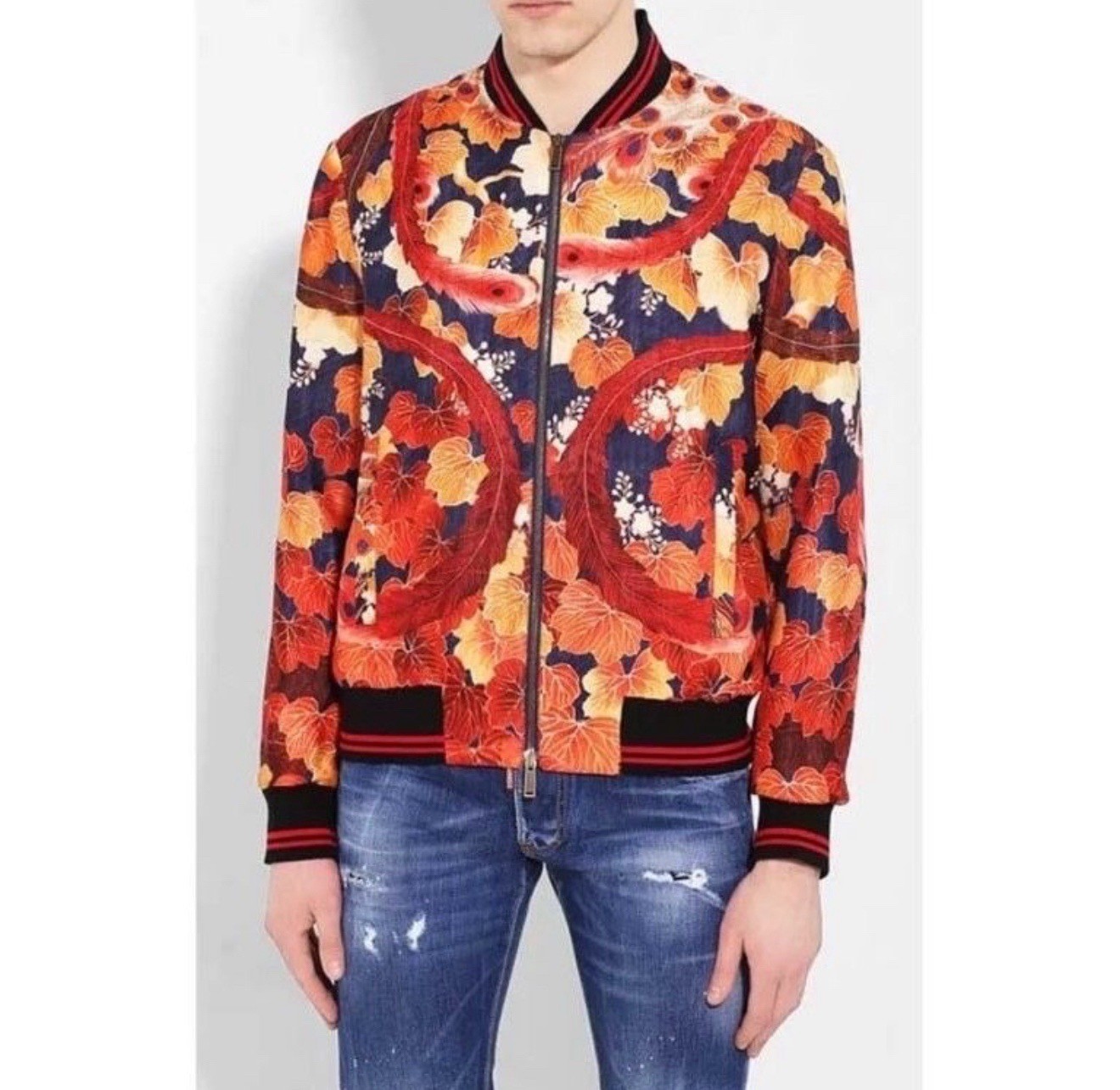Rare DSQUARED2 Jacket Silk Autumn Peacock Print Bomber Jacket Size 50 RRP $1500+ image 6