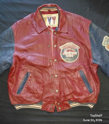 Vintage AVIREX USA Florida State Sharks Leather Varsity Jacket Red Blue Size XL