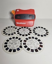 Vintage Red View-Master 3D Reel Viewer, Working, 6 Reels Toy Story, Pocahontas