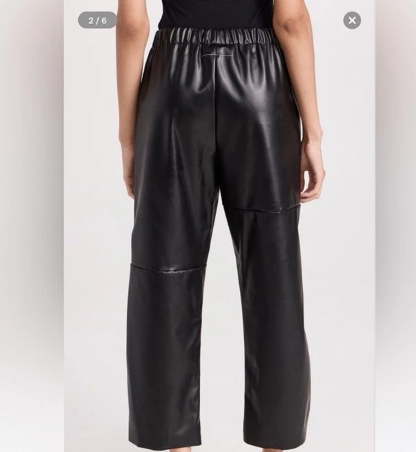 Pantalones de moto MM6 Maison Margiela negros dobladillo crudo imitación cuero vegano, 8 NUEVO Foto 4 de 4