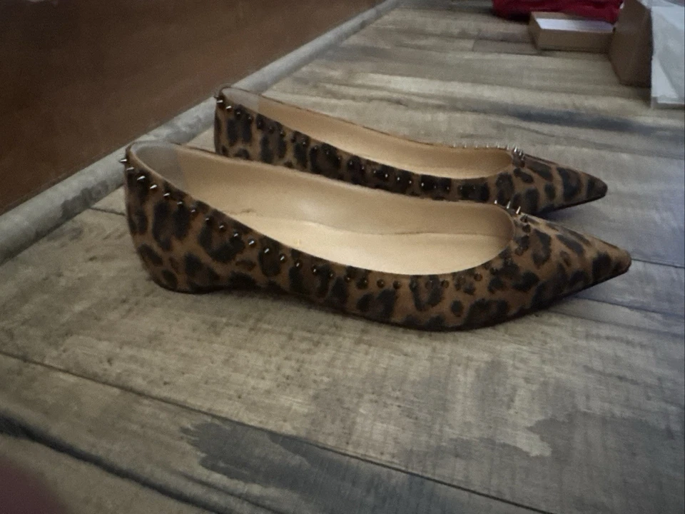 Christian Louboutin ANJALINA Spiked Ballerina Ballet Flat Shoes Leopard $695 - Image 3 of 4