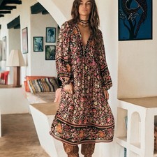 Spell & The Gypsy Impala Lily Dress Size Large Midi Night Blossom Boho Floral