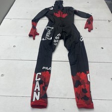 Fila Canada Speed Skating Suit Mens Large Black Red Hooded One Piece Race CAN
