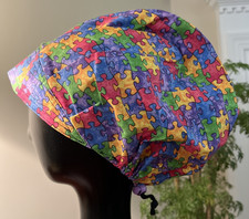 Autism Awareness Multicolor Bouffant Surgical Scrub Hat Cap Handmade