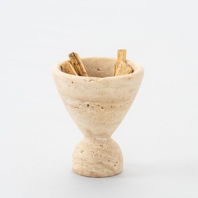 Wild Works Vintage Travertine Stone Incense Holder Abstract Geometric Home Decor