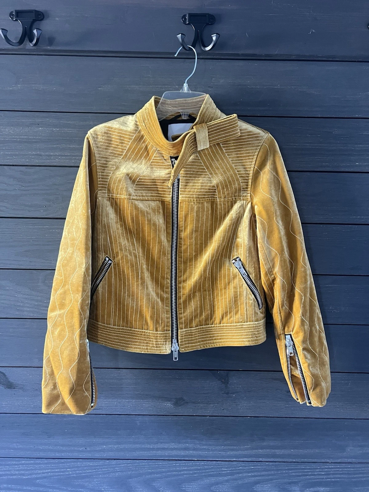 3.1 Phillip Lim Gold Mustard Velvet-Look Quilted Moto Jacket Size 4 - product detail image 2
