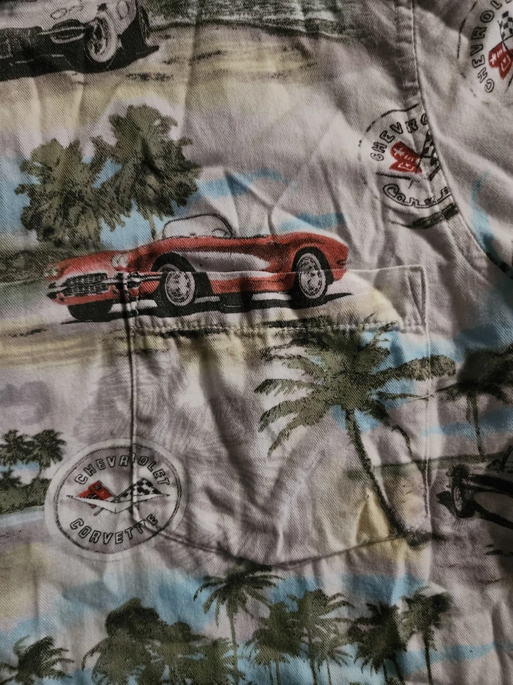 复古 Newport Blues All Over Print AOP Corvette 夏威夷纽扣衬衫 M — 第 2/4 张图片