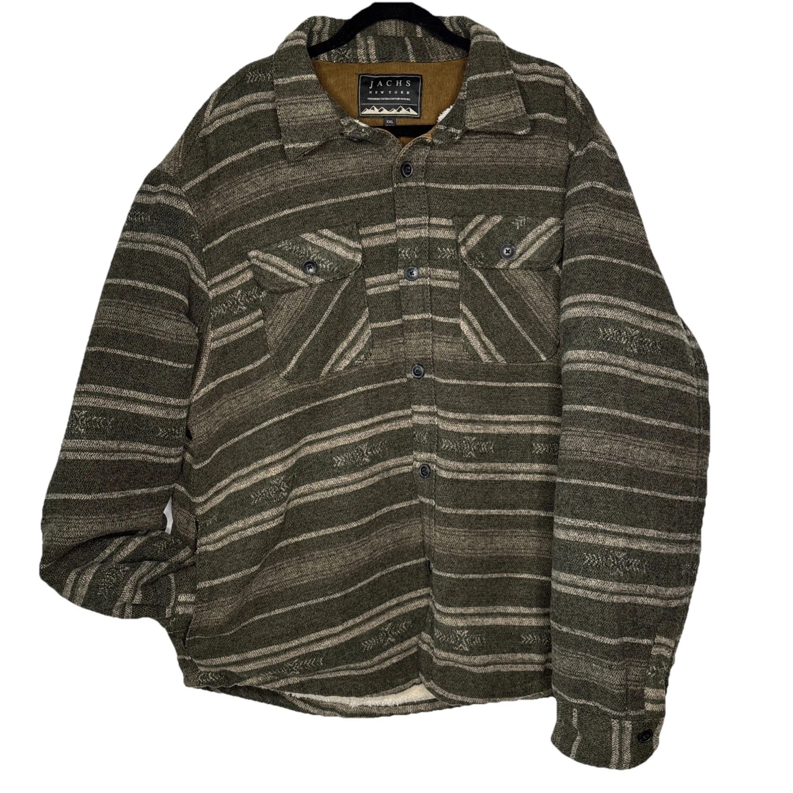 Jachs New York Shirt Jacket Shacket Mens XXL Green L/S Sherpa Lined Pockets