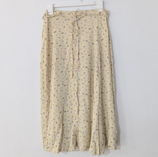 Vintage Floral Print Button Front Midi Skirt Tie Waist Yellow Purple Large L